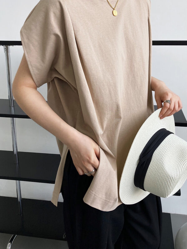 Round Neck Loose Solid Color Simple Dropped Shoulder Sleeve Short-sleeved T-shirt - Image 4