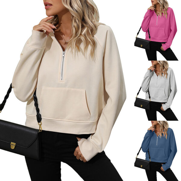 Women's Half Zip Pullover Hooded Sweatshirt Fleece Short Chic Sweatshirt - Image 8