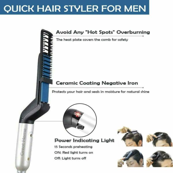 Hair Straightener Men Multifunctional Comb Curling Electric Brush Professional Hair Comb Brush Beard Straightener Hair Curler Fast Heating Styling Tools - Image 5