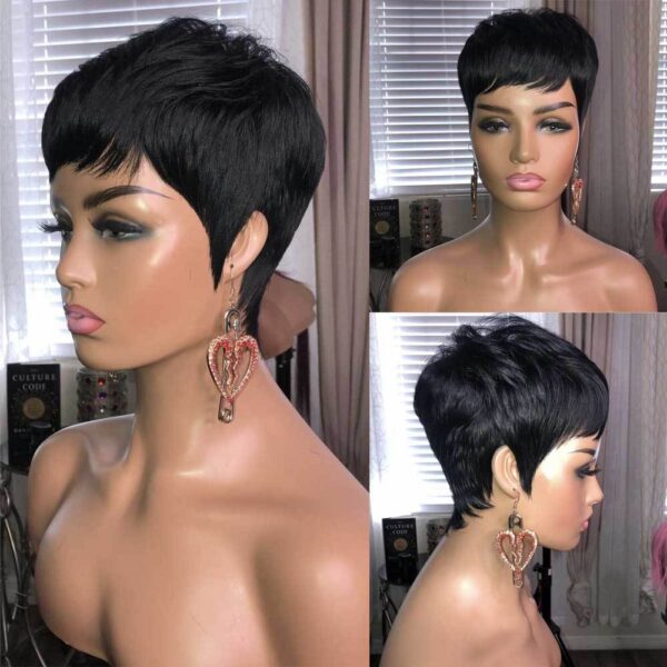 Ladies Fashion Short Straight Hair Golden Synthetic Fluffy High Temperature Silk Wig Hair Set - Image 2