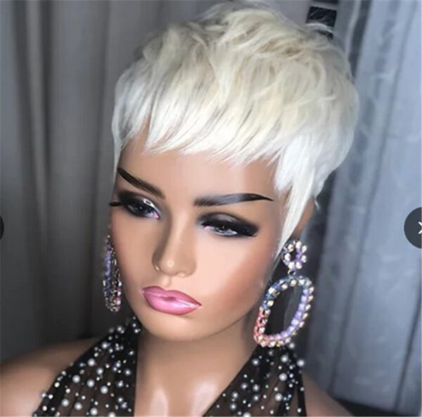 Ladies Fashion Short Straight Hair Golden Synthetic Fluffy High Temperature Silk Wig Hair Set - Image 6