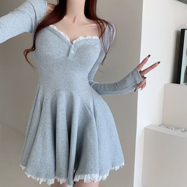 Women's Spring New Waist-tight Elegant Pleated Pure Desire A- Line Sheath Long Sleeve Skirt - Image 5