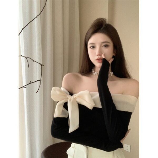 Bow Off Shoulder Off Shoulder Versatile Fit T-shirt Top - Image 3