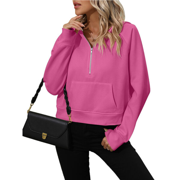 Women's Half Zip Pullover Hooded Sweatshirt Fleece Short Chic Sweatshirt - Image 4