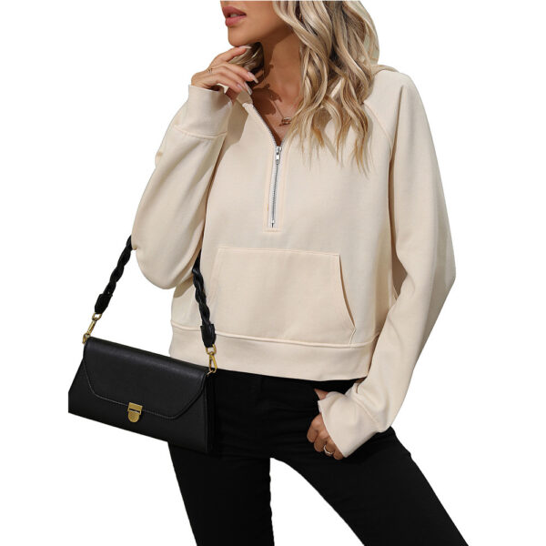 Women's Half Zip Pullover Hooded Sweatshirt Fleece Short Chic Sweatshirt - Image 9