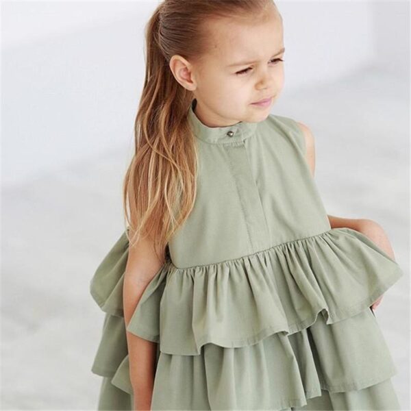 Fashion Simple Solid Color Sleeveless Small And Medium Girl Dress - Image 2