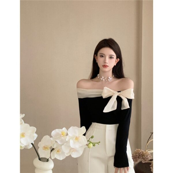 Bow Off Shoulder Off Shoulder Versatile Fit T-shirt Top - Image 5