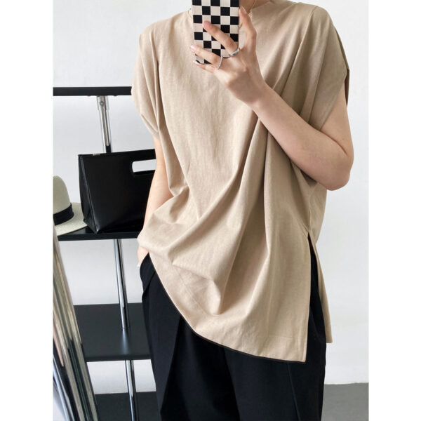 Round Neck Loose Solid Color Simple Dropped Shoulder Sleeve Short-sleeved T-shirt - Image 5