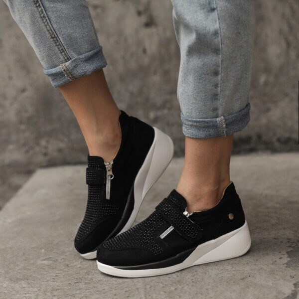 Canvas Shoes Lovely Round Head Thick Bottom Rhinestone Velcro Single Shoes Mary Jane Women's Style - Image 5