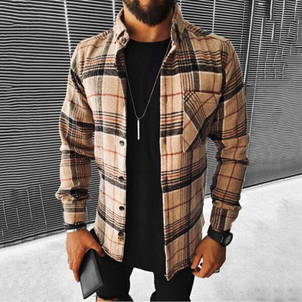 Men's Long-sleeved Casual Plaid Men's Shirt - Image 6