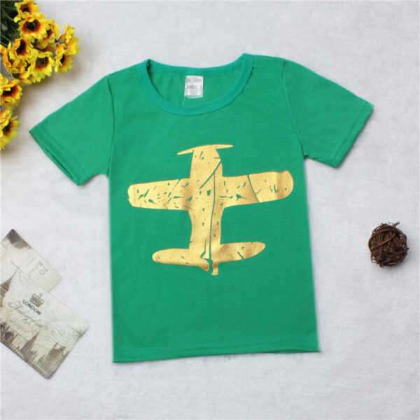 Fashion Casual Cotton Print Fashion Small Airplane Kids T-shirt - Image 3