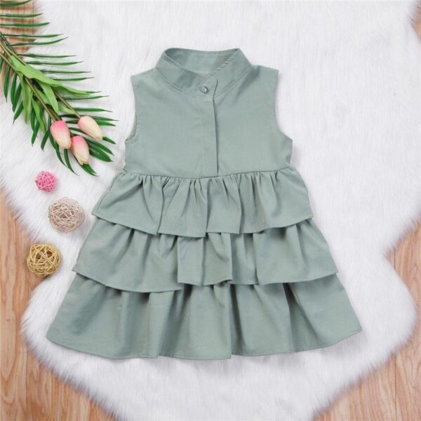 Fashion Simple Solid Color Sleeveless Small And Medium Girl Dress - Image 3