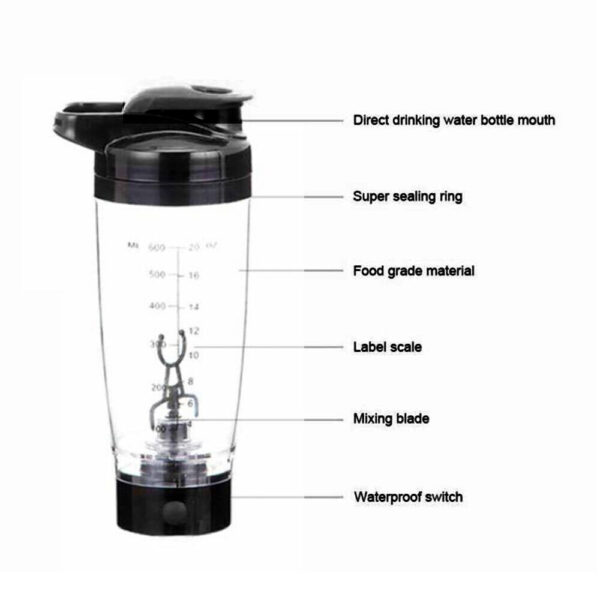 600ML Electric Protein  Mixer Shaker Bottle Vortex Cup Portable Blender Drink UK - Image 5