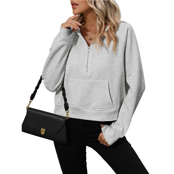 Women's Half Zip Pullover Hooded Sweatshirt Fleece Short Chic Sweatshirt - Image 6