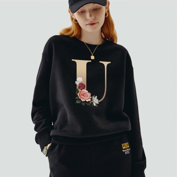 Black Pullover Initial Name Printed Series O-Neck Casual War - Image 2