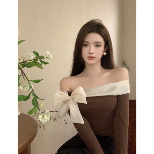 Bow Off Shoulder Off Shoulder Versatile Fit T-shirt Top - Image 2
