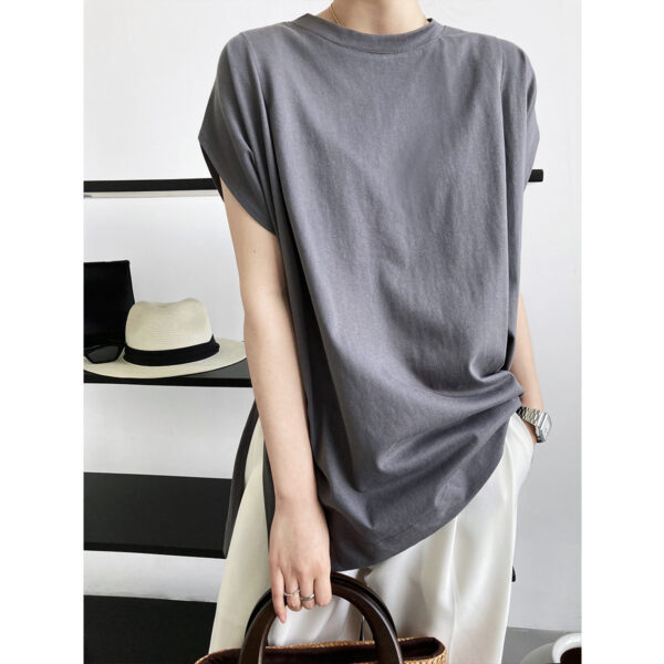 Round Neck Loose Solid Color Simple Dropped Shoulder Sleeve Short-sleeved T-shirt - Image 6