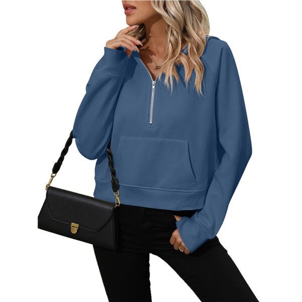 Women's Half Zip Pullover Hooded Sweatshirt Fleece Short Chic Sweatshirt - Image 5
