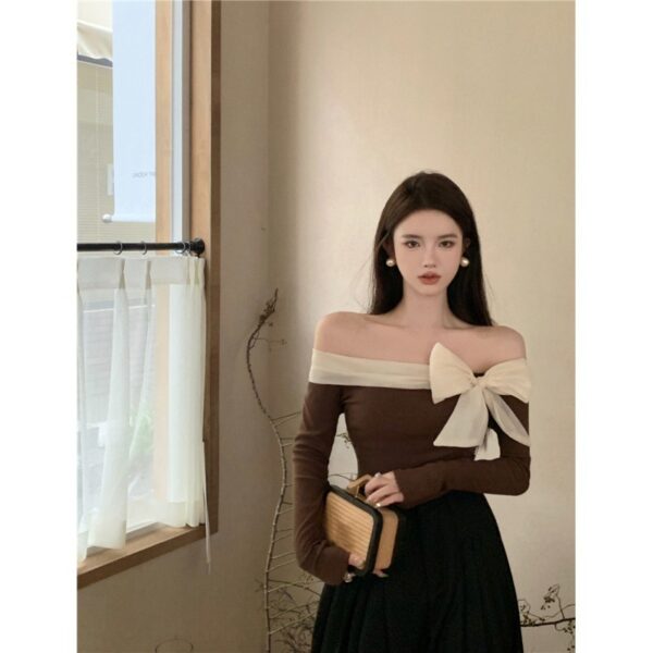 Bow Off Shoulder Off Shoulder Versatile Fit T-shirt Top - Image 6