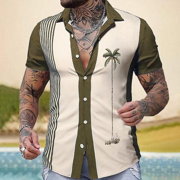 Hawaiian Palm Print Lapel Pocket Shirt
