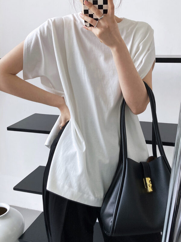 Round Neck Loose Solid Color Simple Dropped Shoulder Sleeve Short-sleeved T-shirt - Image 7