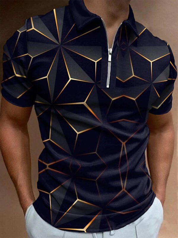 Casual Short-sleeved Digital Printing Zipper Pullover Men's - Image 4