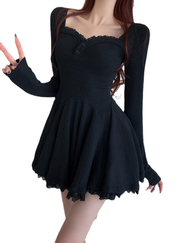 Women's Spring New Waist-tight Elegant Pleated Pure Desire A- Line Sheath Long Sleeve Skirt - Image 2