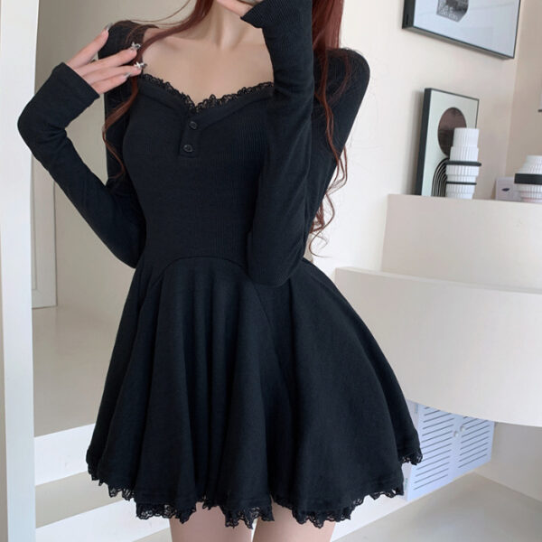 Women's Spring New Waist-tight Elegant Pleated Pure Desire A- Line Sheath Long Sleeve Skirt - Image 4