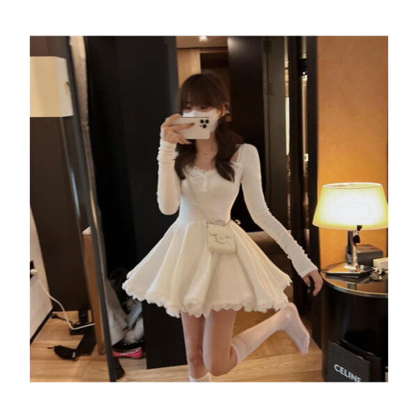 Women's Spring New Waist-tight Elegant Pleated Pure Desire A- Line Sheath Long Sleeve Skirt - Image 3