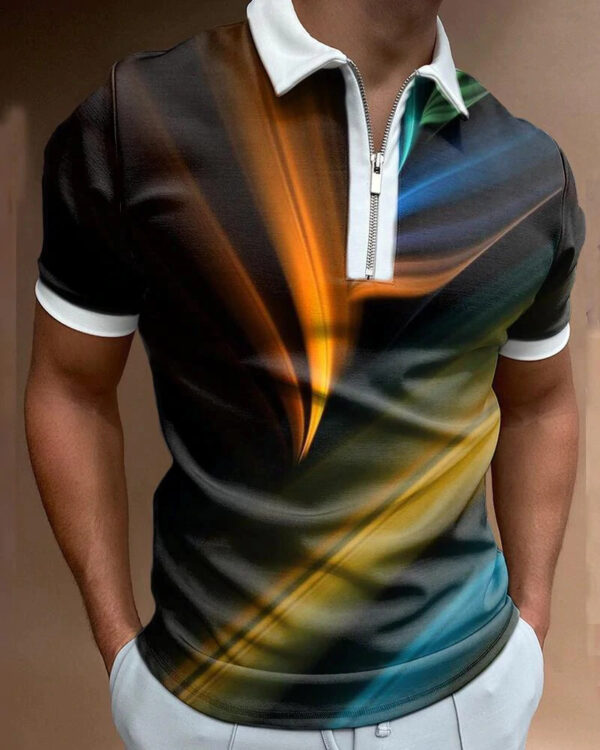 Casual Short-sleeved Digital Printing Zipper Pullover Men's - Image 3
