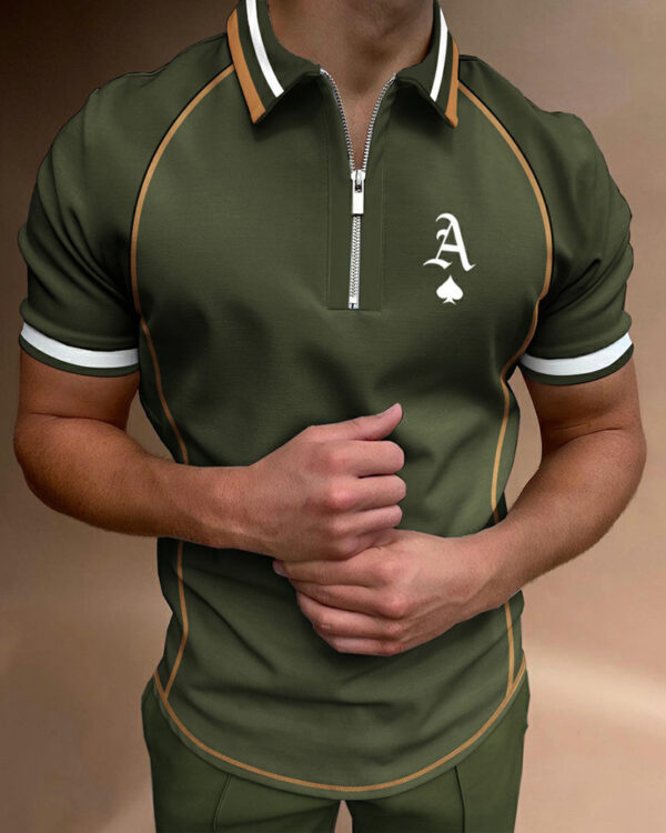 Casual Short-sleeved Digital Printing Zipper Pullover Men's - Image 2