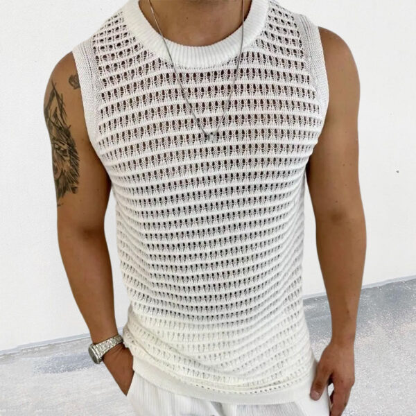 Solid Color Slim Sleeveless Hollow Knitted Vest - Image 7