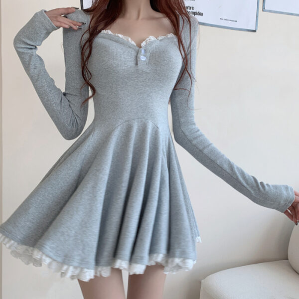 Women's Spring New Waist-tight Elegant Pleated Pure Desire A- Line Sheath Long Sleeve Skirt