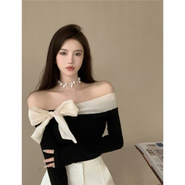 Bow Off Shoulder Off Shoulder Versatile Fit T-shirt Top - Image 4