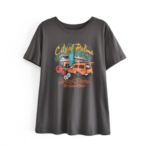 Retro American Printed Short Sleeve Women's Summer - Image 2