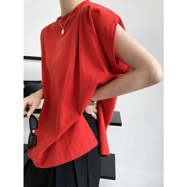 Round Neck Loose Solid Color Simple Dropped Shoulder Sleeve Short-sleeved T-shirt - Image 3
