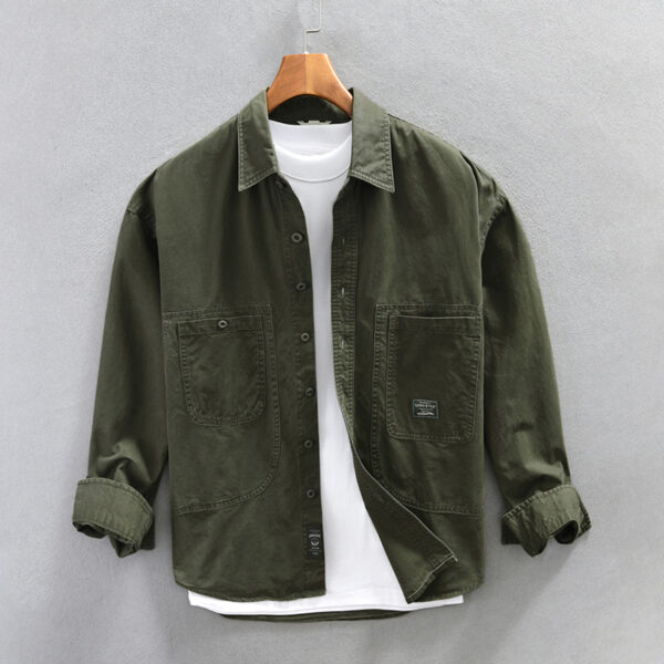 Men's Long-sleeved Thickened Retro Workwear Shirt - Image 3