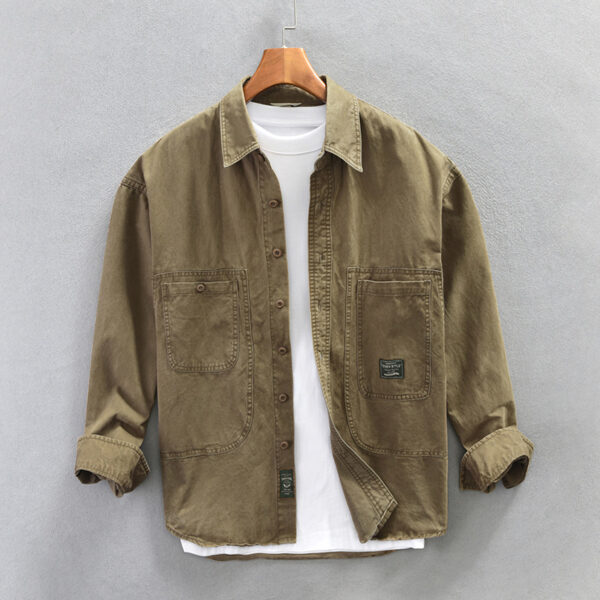 Men's Long-sleeved Thickened Retro Workwear Shirt - Image 8