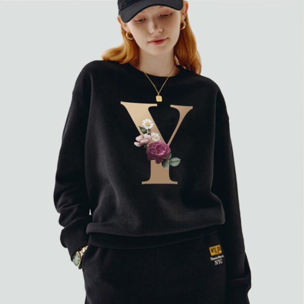 Black Pullover Initial Name Printed Series O-Neck Casual War - Image 5