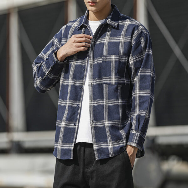 Men Plaid Shirt Fashion Loose Large Size - Image 3