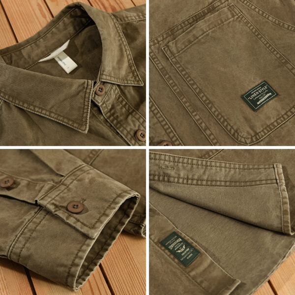 Men's Long-sleeved Thickened Retro Workwear Shirt - Image 4