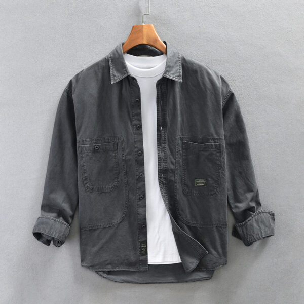 Men's Long-sleeved Thickened Retro Workwear Shirt - Image 10