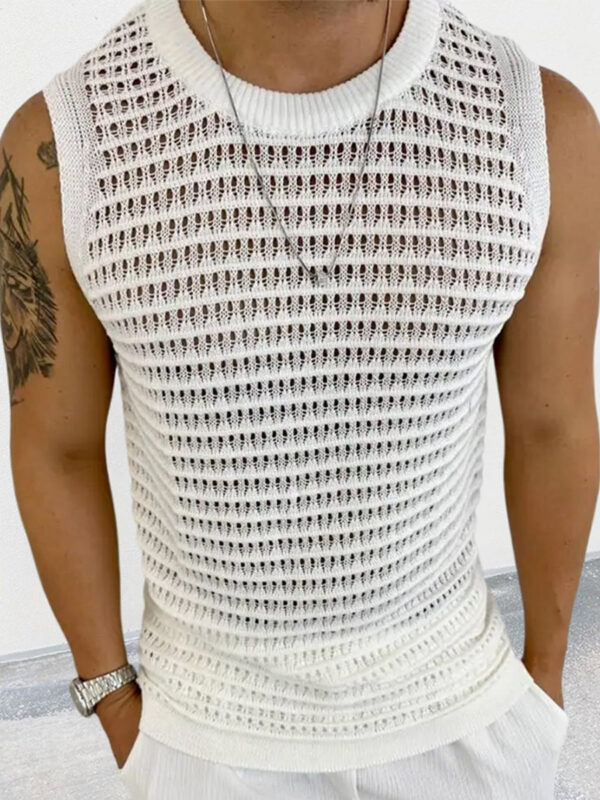 Solid Color Slim Sleeveless Hollow Knitted Vest - Image 4