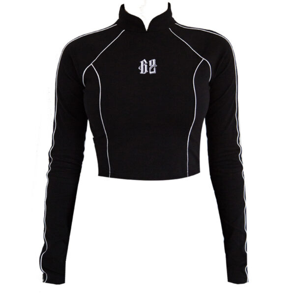 Embroidered Modified Tang Collar Long Sleeve Track Top - Image 3