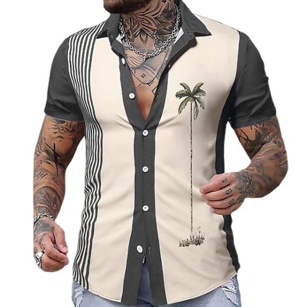 Hawaiian Palm Print Lapel Pocket Shirt - Image 6