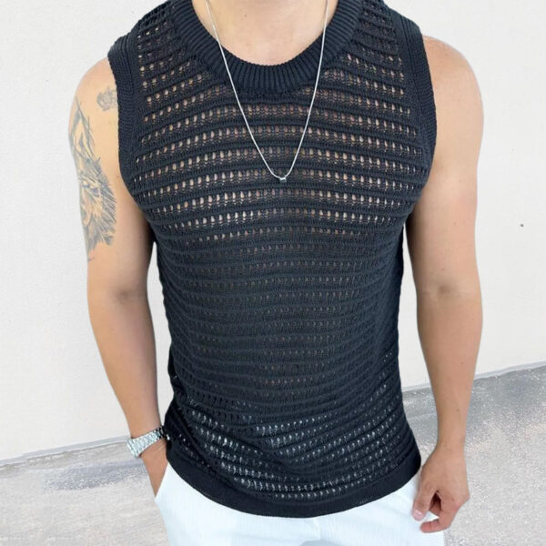 Solid Color Slim Sleeveless Hollow Knitted Vest