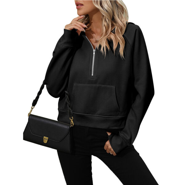 Women's Half Zip Pullover Hooded Sweatshirt Fleece Short Chic Sweatshirt - Image 3