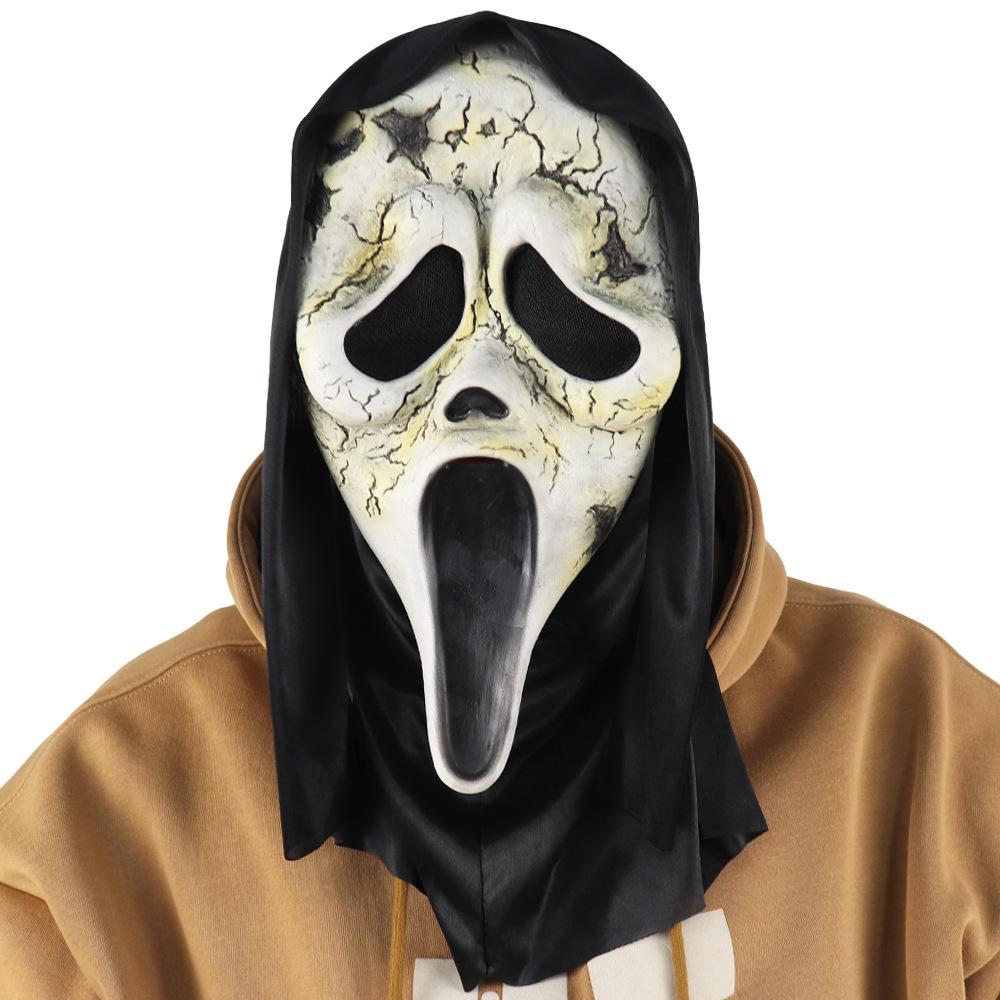 Transform into a chilling Zombie Grim Reaper with this masquerade carnival costume prop. This mask wraps securely around your head and chin, providing an eerie, skin-crawling effect. Our shroud expertly conceals the upper inch of your neck, ensuring a truly spine-chilling appearance after dark. Breathe easy with eye and mouth vents, guaranteeing comfort throughout the night. halloween store near me, halloween shops near me halloween costume shops near me, spooky scares, skull headgear, ghost faces, ghost face bleeding, bleeding ghostface, zombie grim reaper, halloween face mask halloween 2023